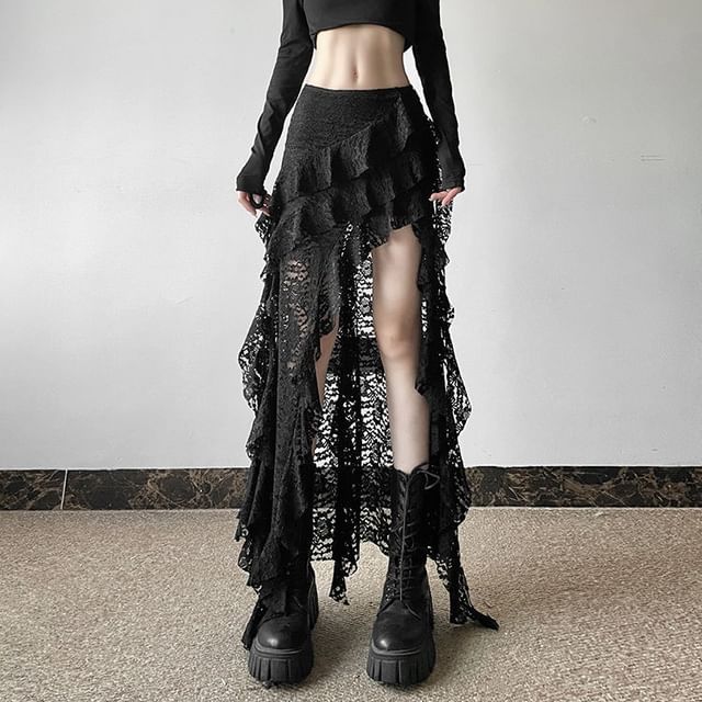 Solid Maxi Skirt with Side Slit at High Waist