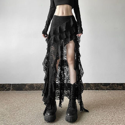 Solid Maxi Skirt with Side Slit at High Waist