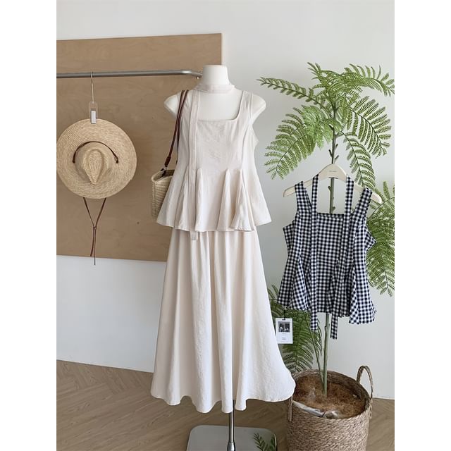 Sleeveless Square Neck Peplum Top & High Waist Maxi A-Line Skirt Ensemble