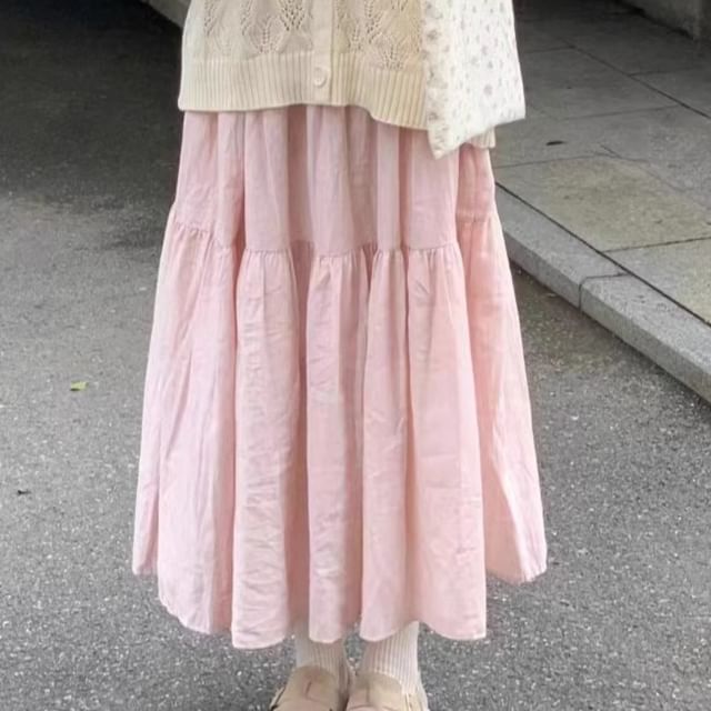 Smooth Midi A-Line Skirt with Elevated Waistband