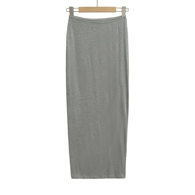 Plain High Waist Pencil Maxi Skirt