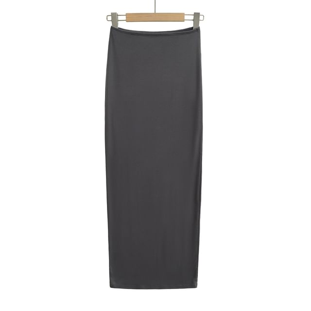 Plain High Waist Pencil Maxi Skirt