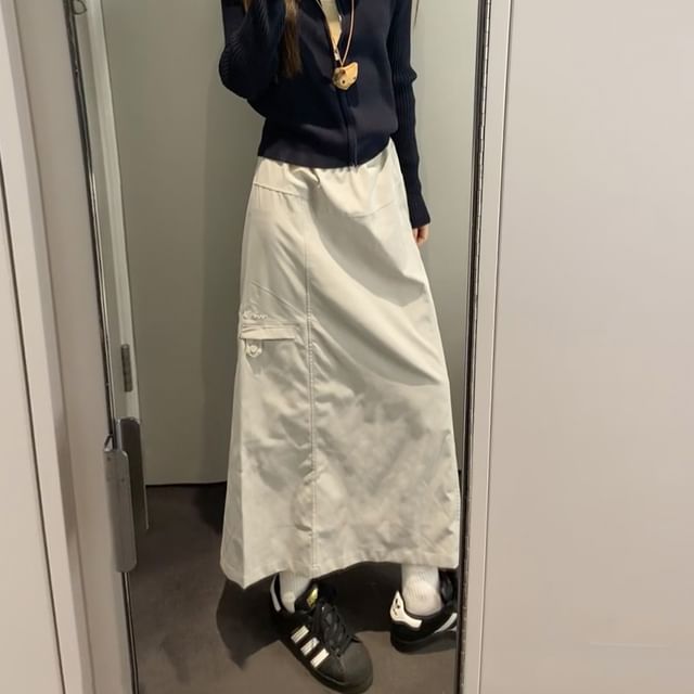 Plain High Rise Maxi A-Line Skirt