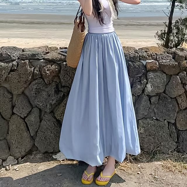 Plain High Rise Maxi A-Line Skirt with Multiple Patterns