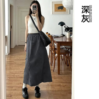 Plain High Rise Maxi A-Line Skirt
