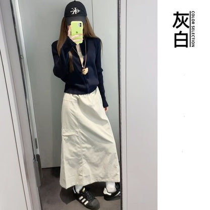Plain High Rise Maxi A-Line Skirt
