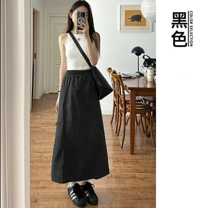 Plain High Rise Maxi A-Line Skirt
