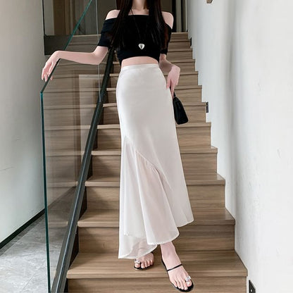 Plain High Waist Mermaid Maxi Skirt