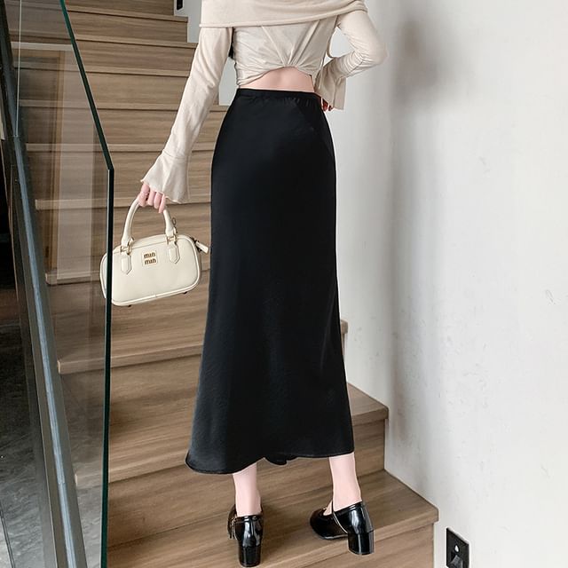 Plain High Waist Mermaid Maxi Skirt