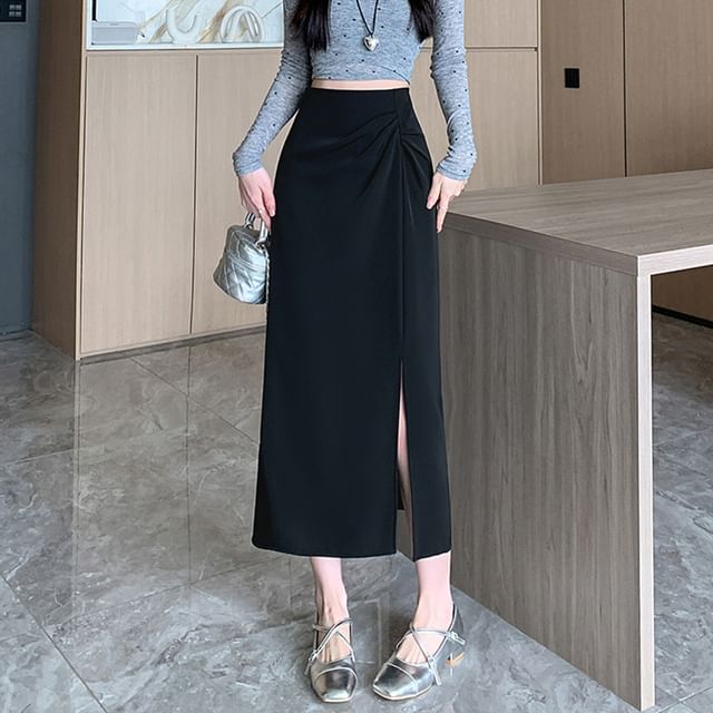 Plain High Rise Maxi Skirt