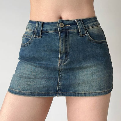 Low Rise Denim Mini Skirt