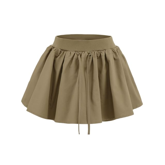 Solid Mini Skirt with Cinched Waistband