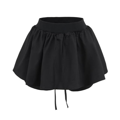 Solid Mini Skirt with Cinched Waistband