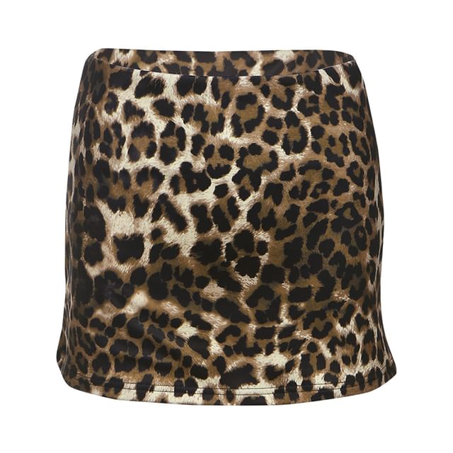 Leopard Print Mid Rise Pencil Mini Skirt