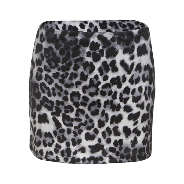 Leopard Print Mid Rise Pencil Mini Skirt