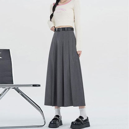 Plain High Rise Midi A-Line Skirt