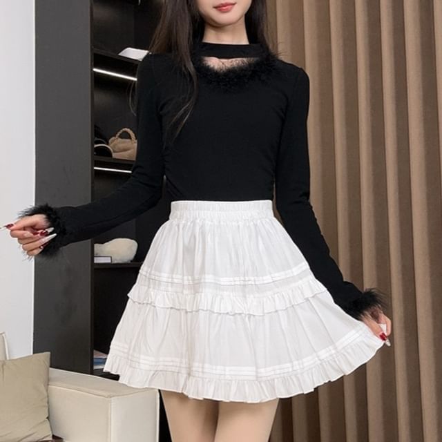 Dotted Ruffled High Rise Mini A-Line Skirt