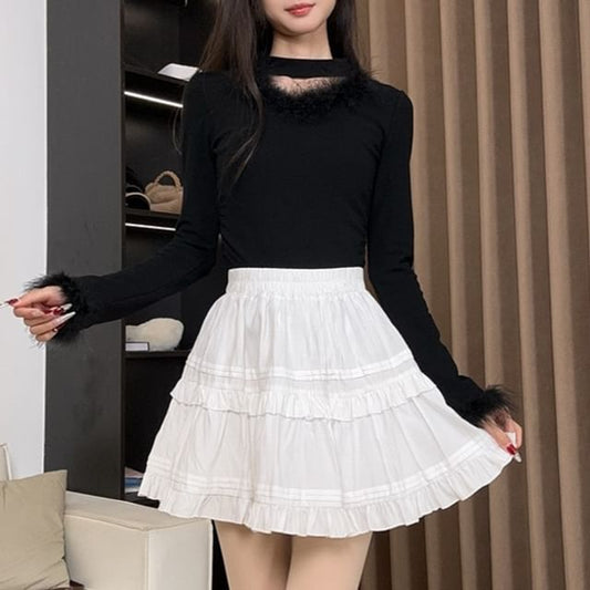 Dotted Ruffled High Rise Mini A-Line Skirt