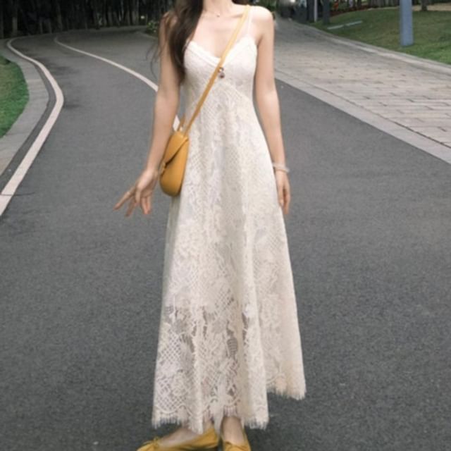 Lace V-Neck Spaghetti Strap A-Line Dress Jacket