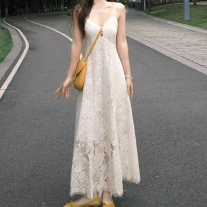 Lace V-Neck Spaghetti Strap A-Line Dress Jacket