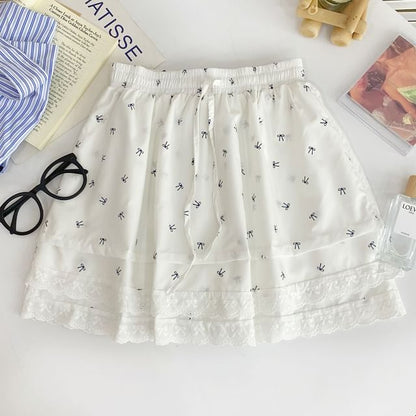 Lace-Trimmed High Waist Mini Skirt