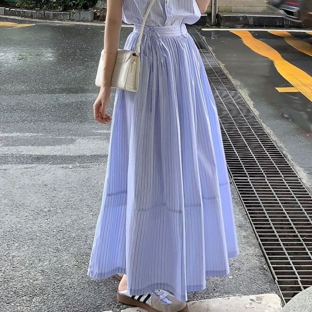 Collared Sleeveless Shirt, Zip Long-Sleeve Top, A-Line Skirt Set