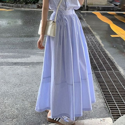 Collared Sleeveless Shirt, Zip Long-Sleeve Top, A-Line Skirt Set