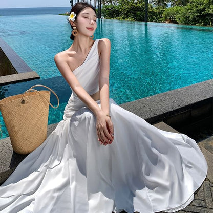 Cutout One-Shoulder Sleeveless A-Line Maxi Dress