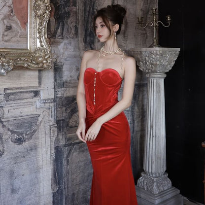 Twist Strapless Corset Mermaid Maxi Dress