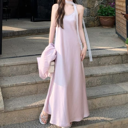Long-Sleeve Shirt and V-Neck Spaghetti Strap Sundress Set