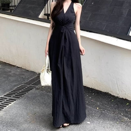 V-Neck Knot Detail Sleeveless Maxi Sundress