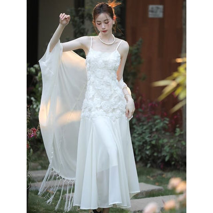 Lace Spaghetti Strap Maxi Dress Cardigan Set