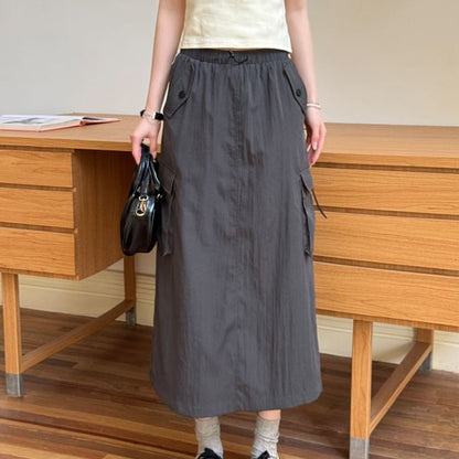 Smooth Midi A-Line Skirt with Elevated Waistband