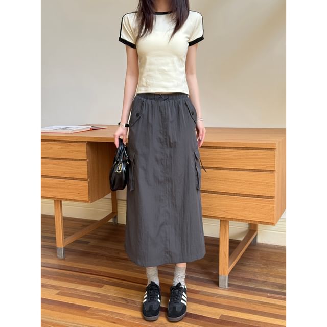 Smooth Midi A-Line Skirt with Elevated Waistband