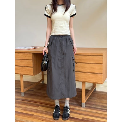 Smooth Midi A-Line Skirt with Elevated Waistband