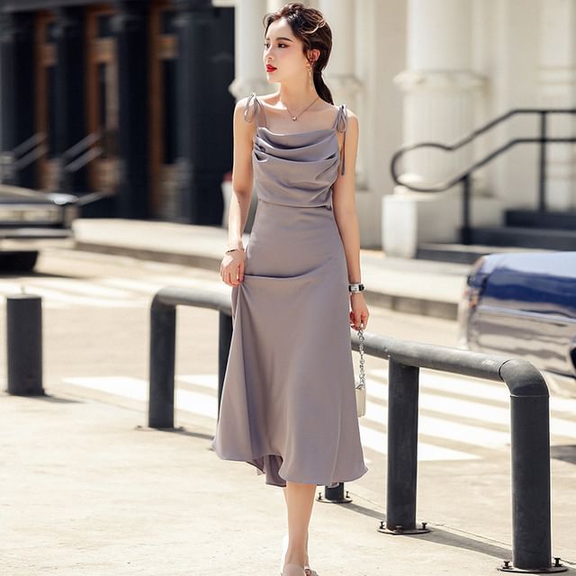 Plain Spaghetti Strap A-Line Maxi Dress