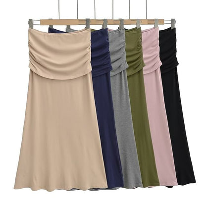 Ruched Panel Maxi Skirt with Sleek High Waist