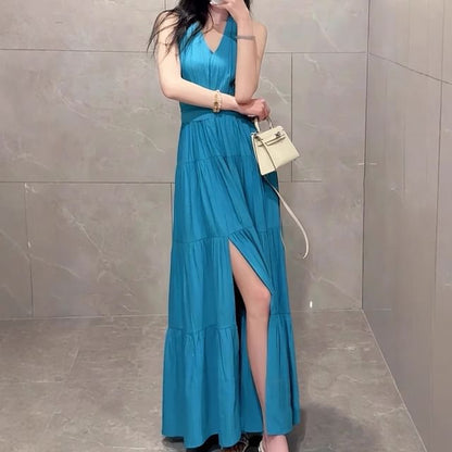 Tiered Slit V-Neck Sleeveless A-Line Maxi Dress