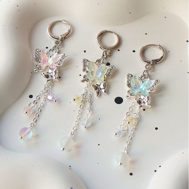 Earring Clip-On Sterling 925 Butterfly Drop Silver Bead /