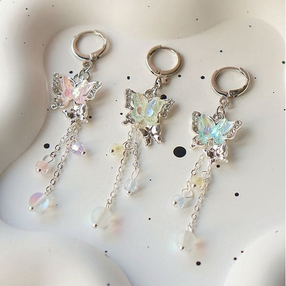 Earring Clip-On Sterling 925 Butterfly Drop Silver Bead /