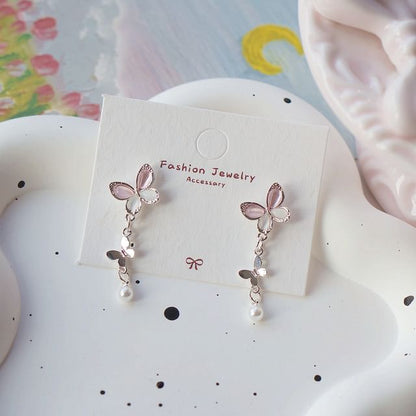 Drop Sterling Pearl Clip-On Earring 925 Silver Butterfly / Faux