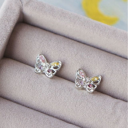 Stud Earring Silver 925 Sterling Butterfly CZ