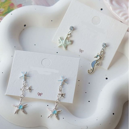 Clip-On Rhinestone Earring Starfish 925 Silver / Sterling Drop