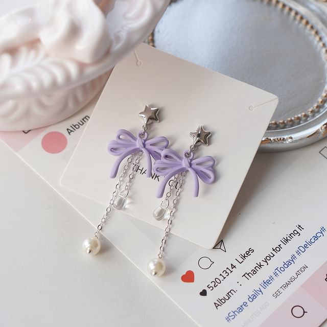 Clip-On / Pearl Drop Silver Faux Sterling 925 Bow Earring