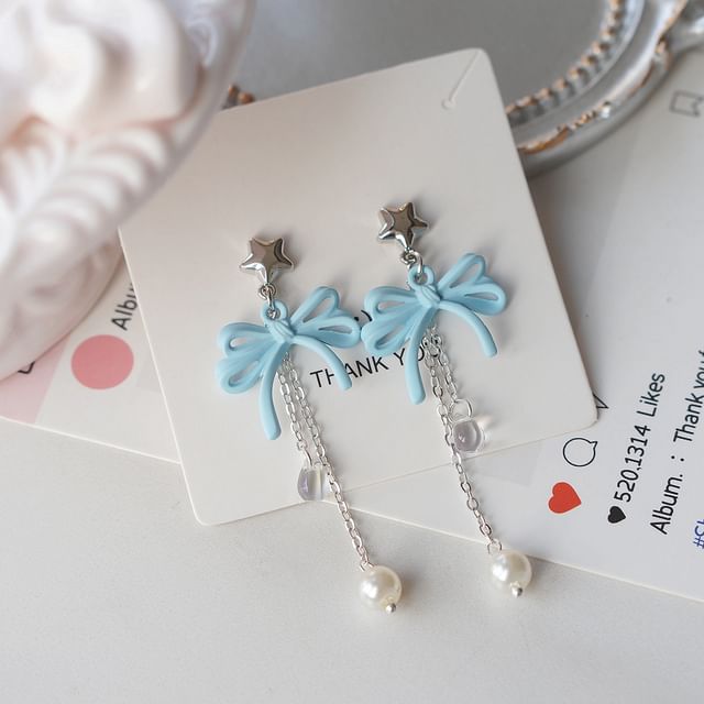 Clip-On / Pearl Drop Silver Faux Sterling 925 Bow Earring