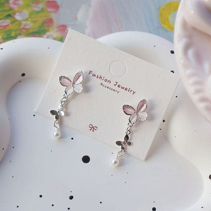 Drop Sterling Pearl Clip-On Earring 925 Silver Butterfly / Faux