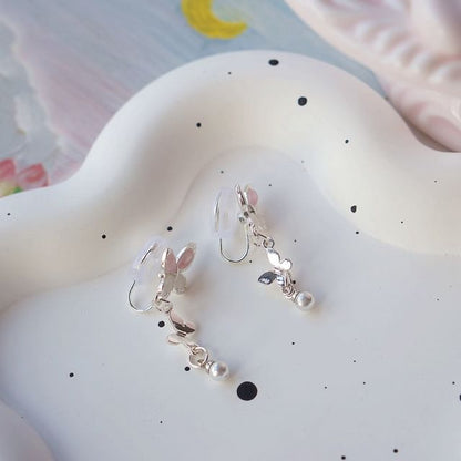 Drop Sterling Pearl Clip-On Earring 925 Silver Butterfly / Faux