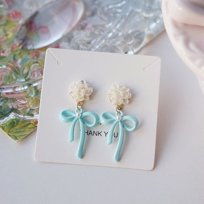 Silver / 925 Flower Earring Sterling Drop Clip-On Bow