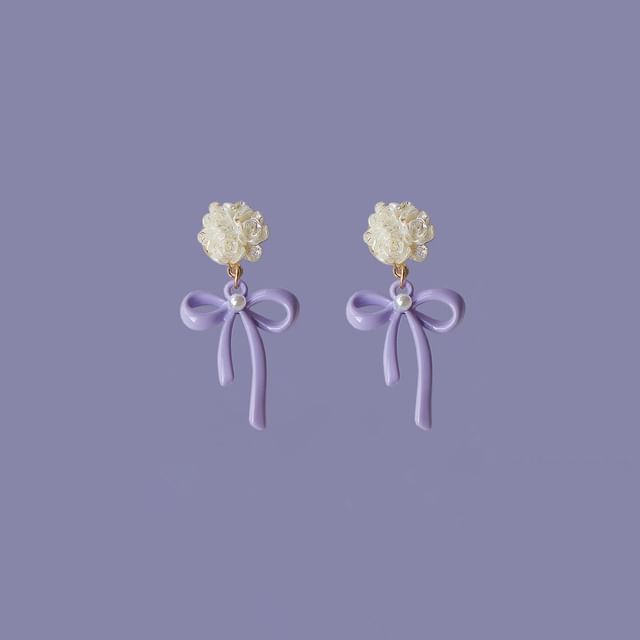 Silver / 925 Flower Earring Sterling Drop Clip-On Bow