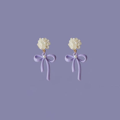 Silver / 925 Flower Earring Sterling Drop Clip-On Bow